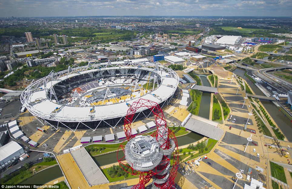 The helicopter also captured stunning aerial views of a new focal point of the London skyline, the Olympic Stadium
